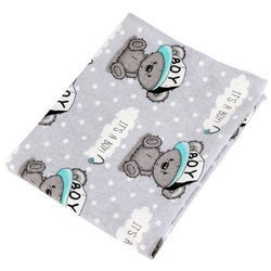 Pielucha flanelowa kolorowa 70x80 miś boy na szarym