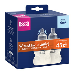 LOVI Zestaw 2 butelek dla niemowląt Medical+ 150ml ze smoczkiem dynamicznym mini 0m+ 2 szt.