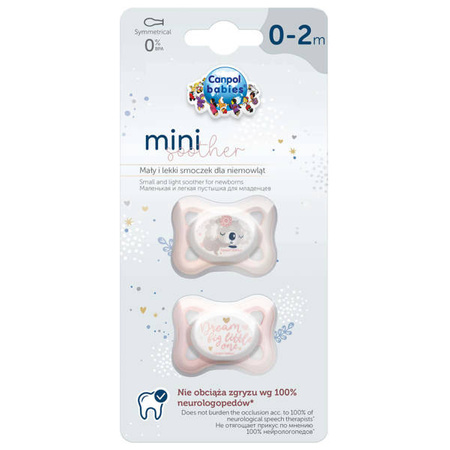 Canpol Smoczek uspokajający silikonowy symetryczny 0-2m MINI Sleepy Koala