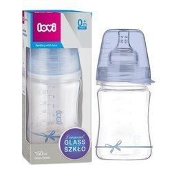 Lovi Butelka szklana DIAMOND GLASS 150 ml Baby Shower niebieski smoczek mini 0m+
