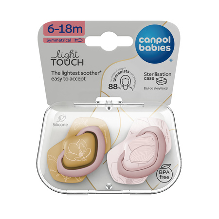 Canpol Smoczek silikonowy Light touch 6-18m symetryczny GOLD 2 szt. 
