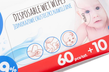  Akuku Jednorazowe chusteczki nawilżane wodą 70szt.