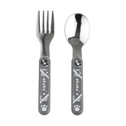 Akuku Sztućce dla dzieci ze stali szlachetnej szare