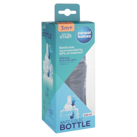 Canpol babies Butelka szeroka antykolkowa 240ml GOLD niebieska