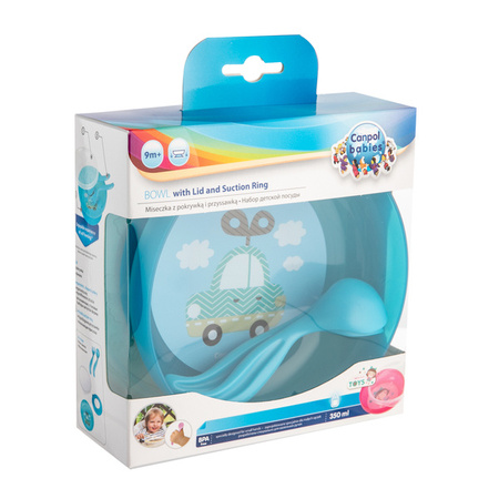 Canpol Miska z pokrywką i sztućcami 350ml TOYS autko