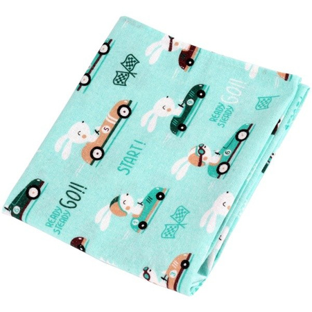 Pielucha flanelowa kolorowa 70x80 wyścigi na miętowym