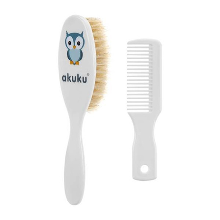 Akuku Szczotka z naturalnego włosia + grzebień biały