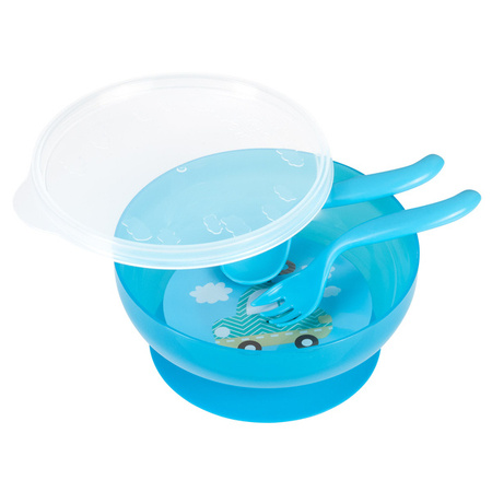 Canpol Miska z pokrywką i sztućcami 350ml TOYS autko