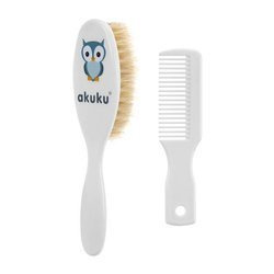 Akuku Szczotka z naturalnego włosia + grzebień biały