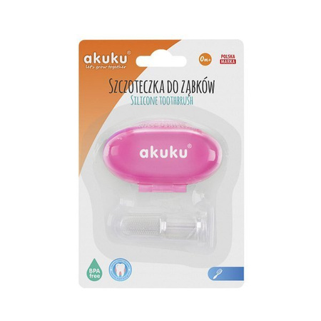 Akuku Silikonowa szczoteczka do zębów na palec różowy